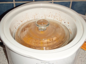 Pryrex inside crock pot for smaller portions